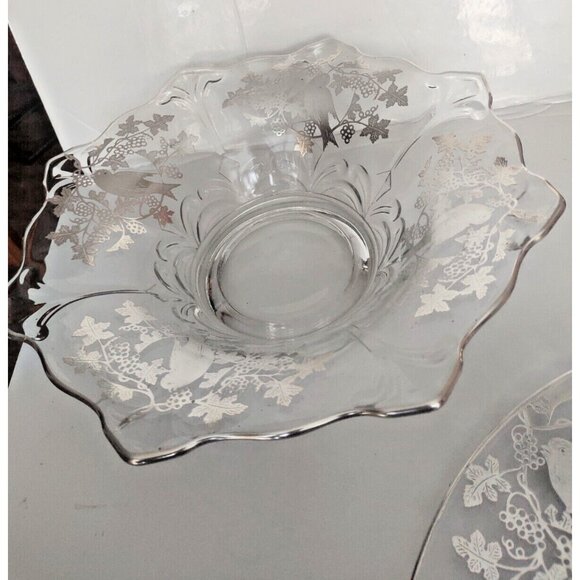 Sterling Silver Overlay Console Bowl with Underplate 14", Glass Centrepiece Set - Picture 3 of 15